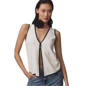 Anthropologie Black Trim Color Block White  Button Front Vest‎ Stretch Crepe XL